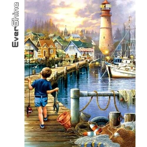 Evershine 5D DIY Diamond Painting Lighthouse Cross Stitch Mosaic Diamond Embroidery Landscape Craft Kit Home Decor Gift