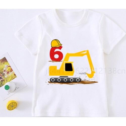 Baby Kids Cartoon Excavator Birthday Number Name Print T Shirt Children Birthday T-shirts Boy&Girl Funny Gift Tshirt Present