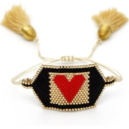 BLUESTAR MIYUKI Bracelet For Women Lovey Jewelry Pulseras Mujer Heart Tassel Handmade Woven Bead Armband