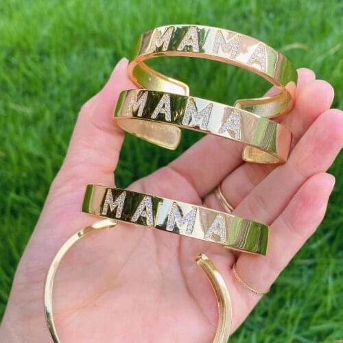 3Pcs, Top quality inital letter name MAMA bangle bar bracelets simple open cuff bangle jewelry gift for mothers day MoM mother