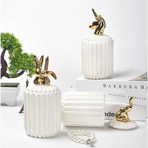 Creative White Animal Ceramic Storage Jar with Lid Hotel Storage Service Household Cosmetic Jar Cosmetic Container