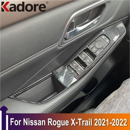 For Nissan Rogue X-trail 2021 2022 ABS Carbon Fiber Car Window Lifter Button Switch Cover Interior Accessories