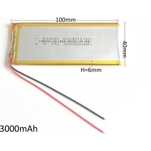 3.7V 3000mAh 6040100 Polymer Lithium LiPo Rechargeable Battery Cell For MP3 GPS DVD Tablet PC table lamp power bank Laptop MID