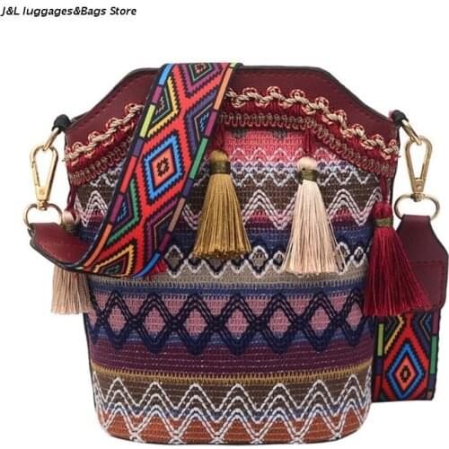 M68C Vintage Ethnic Shoulder Bag Embroidery Boho Hippie Tassel Tote Messenger Beach Crossbody Women Girls Purse Phone Wallet