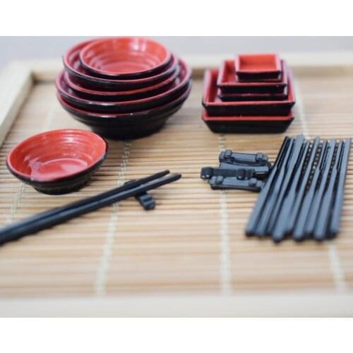 24pcs/set 1/12 Scale Miniature Dollhouse Chinese Dish Bowl Chopsticks Tableware Set Miniaturas Pretend Play Kitchen Toy