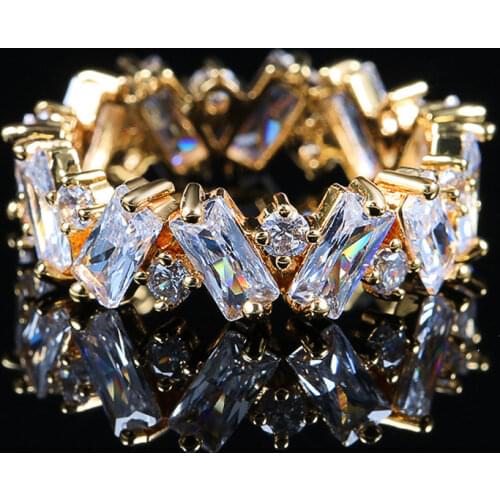Uilz NEW Fashion Luxury Charm Baguette CZ Zirconia Crystal Eternity Band Wedding Engagement Finger Rings for Women Party Jewelry