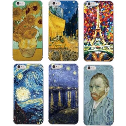 For iPhone 11 Pro 6 6S 8 8Plus X 7Plus 7 XS Max Van Gogh Starry Night Sunflower Oil Painting Cat Flower Eiffel Soft Phone Case