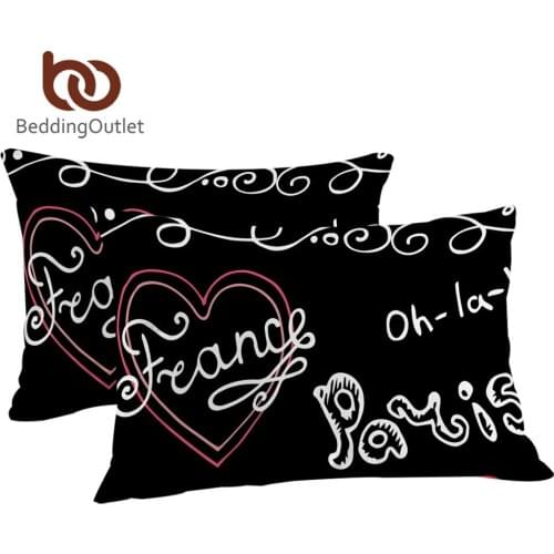 BeddingOutlet Paris Eiffel Tower Pillowcase Black and White Pillow Case Romantic Letters Heart Pillow Cover 50x75cm 50x90cm