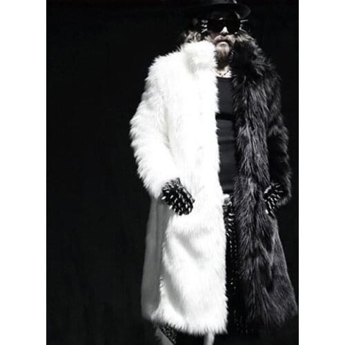 Winter new mens imitation fur long windbreaker fox fur one black and white mens coat Fur coat men jacket