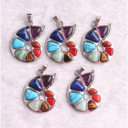 Wholesale 6Pcs/Lot New Arrival Conch Shaped Seven Chakra Energy Natural Pendant Necklace Female Yoga Meditative Healing Ornament