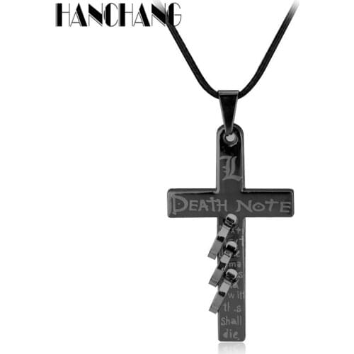Death Note L Cross Necklace Movie Jewelry Fashion Leather Cord Choker Pendants Cosplay Accessories Charm Pendant Collier