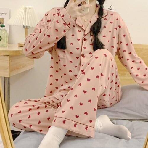 Womens Cute Cartoon Pajamas Set Turn-down Collar Pyjamas Long Sleeves Suit Soft Female Sleepwear Autumn Homewear Home Services