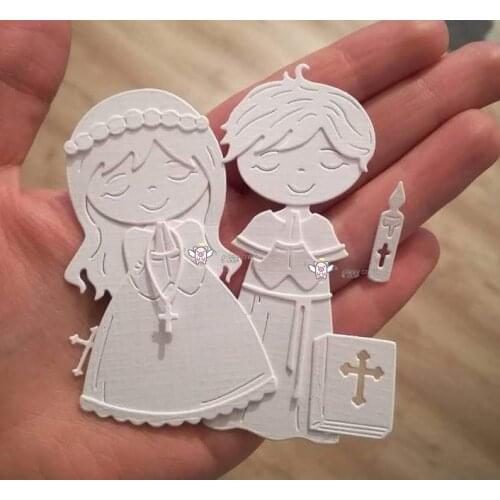 Mmao Crafts Metal Steel Cutting Dies 2019 New Praying boy girl Stencil For DIY Scrapbooking Paper/photo Cards Embossing Dies