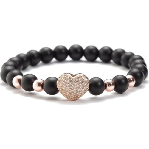 Luxury Ocean Heart Love Heart-shaped Peach Black Frosted Beads Micro-inlaid Zircon Womens Bracelet Jewelry Accessories Magic