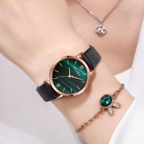 Rose Gold Green Women Watches Ins Popular Ladies Watch Unique Stylish Malachite Antique Leather Fashion Female Wristwatch Gif