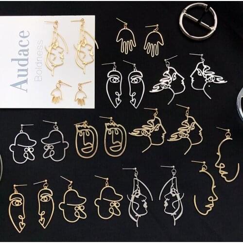 Shamir Punk Face Drop Earrings For Women Abstract Retro Metal Hollow Out Statement Hand Fashion Earrings Jewelry Gifts
