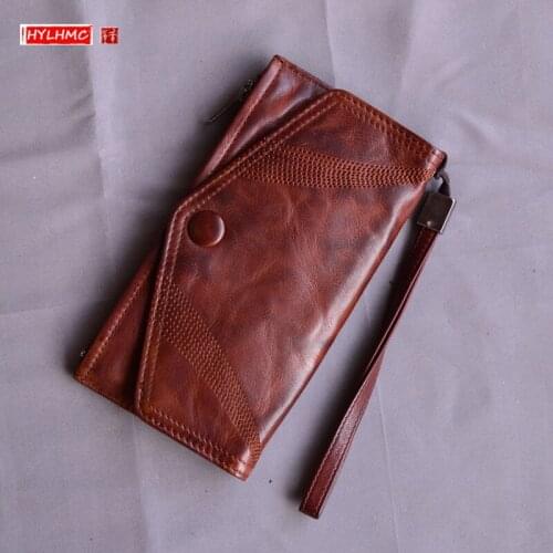 Genuine Leather Goatskin fold wallets, mens leather long snap wallets, card holders, clutches Bag mobile phone purses