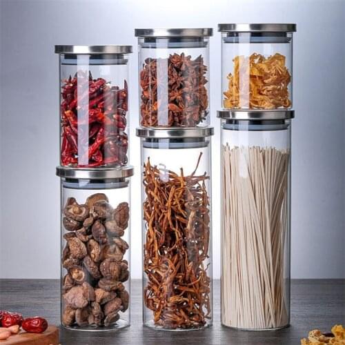 Glass Sealed Cans with Stainless Steel Lid Spice Jars Transparent Coffee Bean Candy Storage Tank Food Container Seasoning Bottle