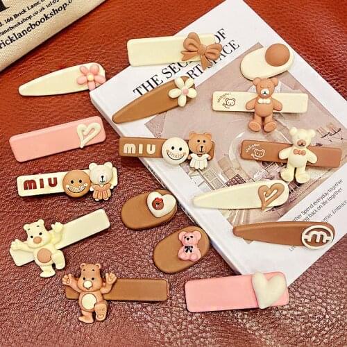 New Girls Cute Cartoon Bear Heart Beige Brown Colors Hairpins Kids Sweet Hair Clips Barrettes Hairgrips Fashion Hair Accessories