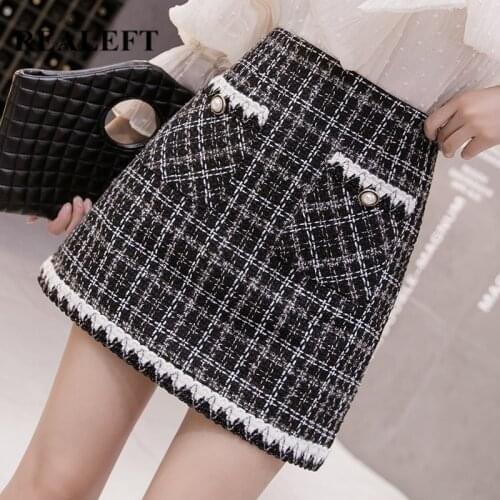 REALEFT 2020 Autumn Wniter Plaid Mini Skirts Women Fashion OL Style High Waist Slim Womens A-line Skirts Mujer Faldas SSK056