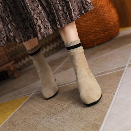 Ochanmeb 2022 Winter Warm Knitting Sock Boots Plush Fleece Shoes for Women Size 32-43 Good Quality Faux Suede Comfortable Boots