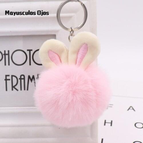 1PC Cute Rabbit Ears Hair Ball Bag Pendant Hair Ball Pendant Car Plush Toy Keychain
