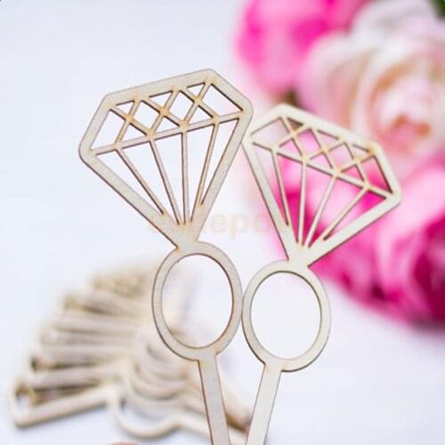 12pcs Wooden Diamond Ring Cupcake Toppers Party Bridal Shower Cake Decor