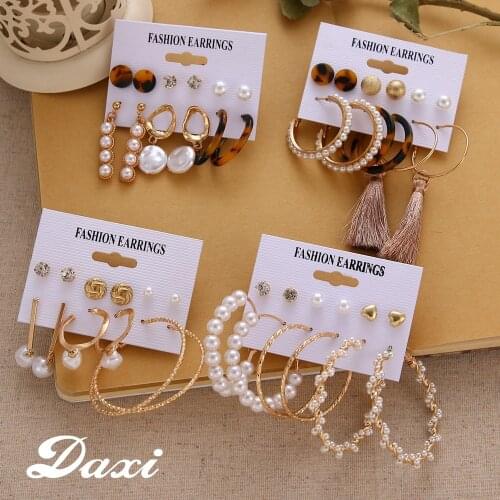 DAXI Gold Hoop Pearl Dangle Earrings For Women Big Earings Fashion Jewelry Earing Boho Earring Statement Earrings Set 2020