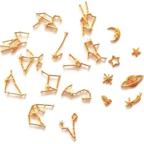 19Pcs Universe Planet Theme 12 Constellation Resin Space Metal Frame Fillings Materials Epoxy Resin Mold Jewelry Making
