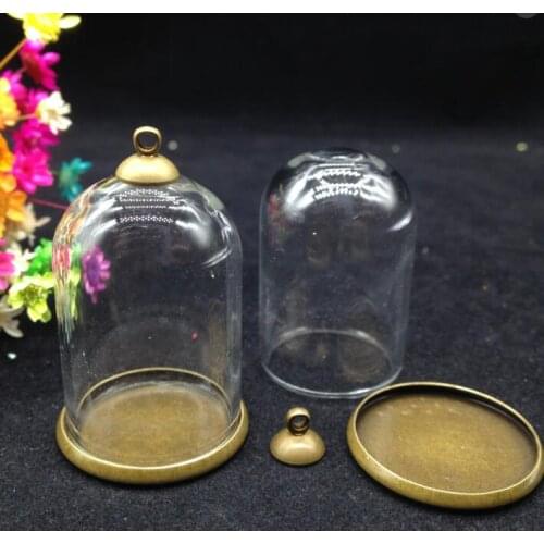 5sets/lot 38*25mm clear tube glass globe bronze plated 25mm base 8mm cap set glass bottle vial pendant with diy jewelry necklace