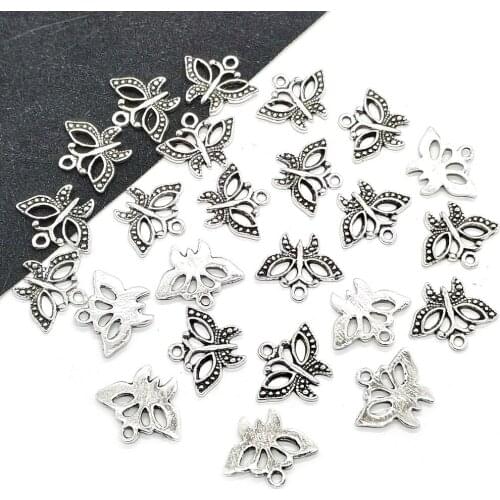 Jewelry Making Supplies Charms, 10PCS Zinc Alloy Butterfly Shape Pendant, 19*16*1.5mm Metal Handmade DIY Necklace Accessories