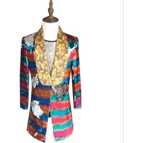 Color sequins clothes men suits designs masculino homme terno stage costumes for singers jacket men blazer dance star style