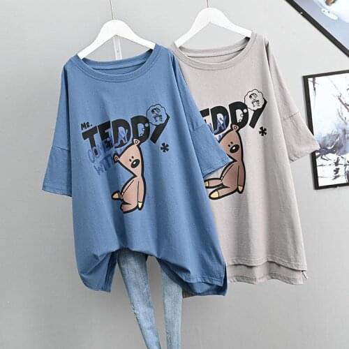 Cotton T-shirt Women Short Sleeved Shirt All Match Cartoon Pattern Letter Printed Tshirt Casual Loose Pullover Top