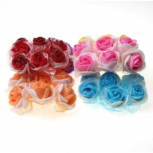 6pcs Artificial Flower Lace Sequins Foam Rose Bouquet Wedding Home Christmas Decoration DIY Wreath Scrapbook Gift Box
