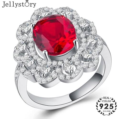 Jellystory Vintage Silver 925 Jewelry Rings with Oval Shape Ruby Sapphire Zircon Gemstone for Women Wedding Party Gift size 6-10