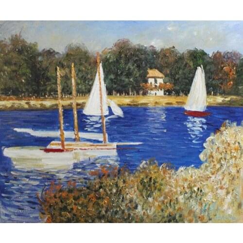 Thick Textured, Claude Monet Painting Bassin d'Argenteuil Oil Painting Landscape Canvas Art Wall Hanging Art Home Decor
