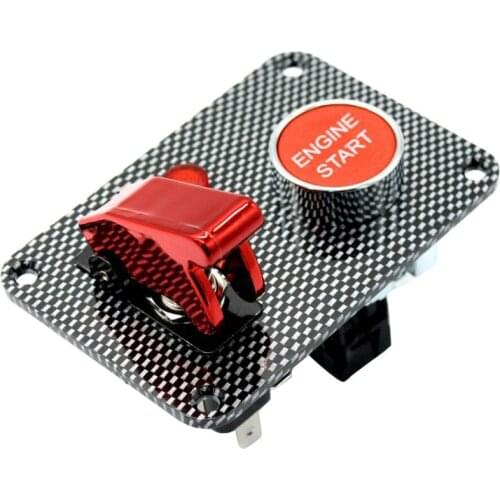 Car Engine Start Push Button Toggle Ignition Switch with Red Cover Panel