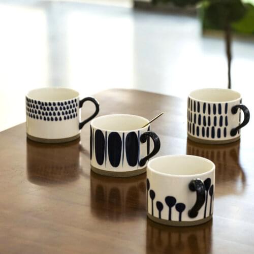Coffee Mugs Hand-painted Large Capacity Nordic Style Japanese Ceramic Milk Cups Simple Pattern Basket Color Craft Mug Water Cup
