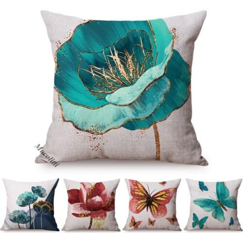 Jade Green Gilding Metallic Floral And Butterfly Modern Art Perfect Home Decor Sofa Throw Pillow Case Luxury Linen Cushion Cover