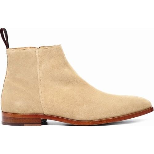 New Handmade High Quality Casual Men Shoes Vintage British Cow Leather Dress Ankle Boots Pointed Toe Work Wedding Chelsea Boots