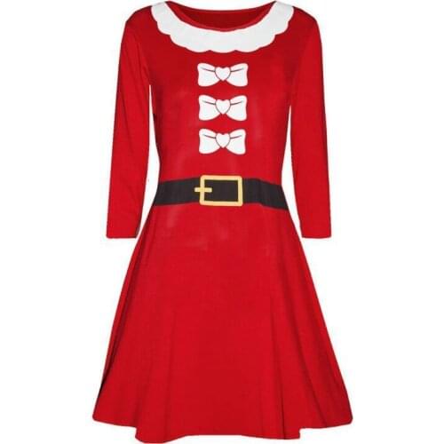 BGW New Christmas O-Neck Long Sleeve Cocktail Dress Santa Claus Pattern Printing A-line Women Dress Vestidos De Fiesta Cortos