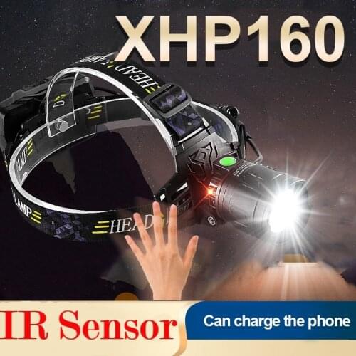 New XHP160 Most Powerful Led Headlamp IR Sensor Head Lamp USB Rechargeable Headlight 18650 18h Head Flashlight Fishing Lantern