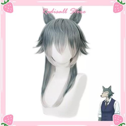BEASTARS Cosplay Legoshi Wig With Ears Cosplay Costume Heat Resistant Synthetic Hair for Unisex Adult Men Women Wolf Wig Role