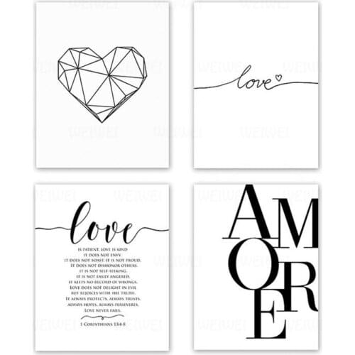 Scandinavian Style Love Poster Black And White Canvas Painting Amore Wall Pictures For Living Room Nordic Decoration Home Art