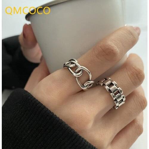 QMCOCO 925 Silver Trendy Creative Design Woven Geometric Ring Cross Hollow Out Chain For Woman Party Jewelry Gifts