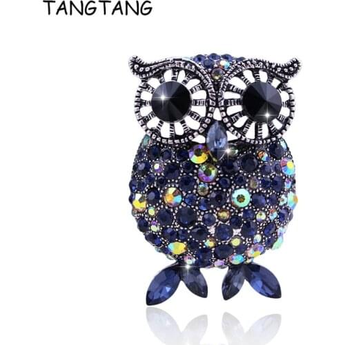 Luxury Blue Rhinestone Owl Animal Style Brooches Pins For Women Men Ancient Color Big Broches Mujer Full Crystal Brooches Sale
