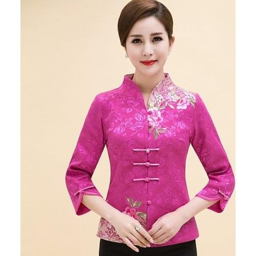 Vintage Embroidery Qipao Ladies Chinese Tops Chinese Style Clothing Women Middle Aged Chinese Style Clothing Women TA1793