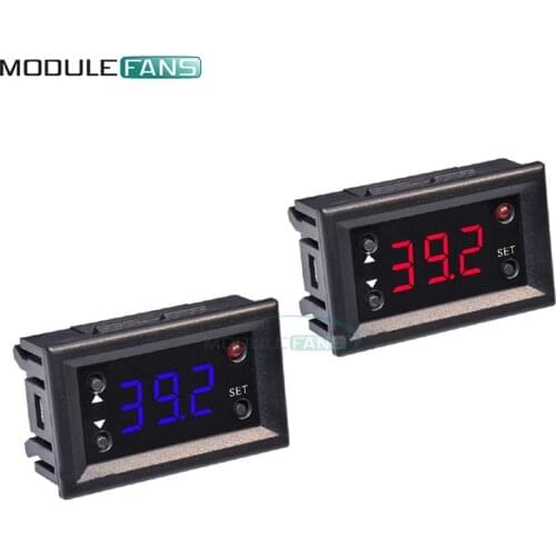 W1218 DC 12V Digital Thermostat Temperature Controller Regulator For Incubator Termostat With NTC Probe Red Display Red Blue