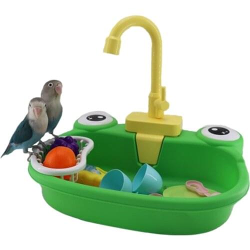 Bird Bath Tub with Faucet Funny Automatic Pet Parrots Pool Shower Cleaning Tools for Small Brids Canary Entertainment Toys