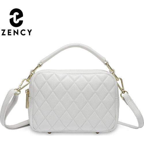 Zency New Arrivals Lingge Women Tote Handbag 100% Genuine Leather Fashion White Lady Crossbody Shoulder Bags Small Pillow Purse